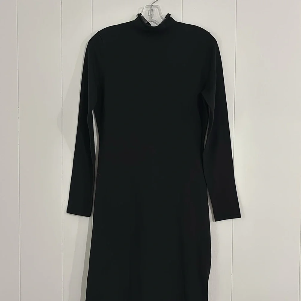 Amanda Maria Black Knit Long Sleeve High Collar Side Slit Midi Dress‎ Size M